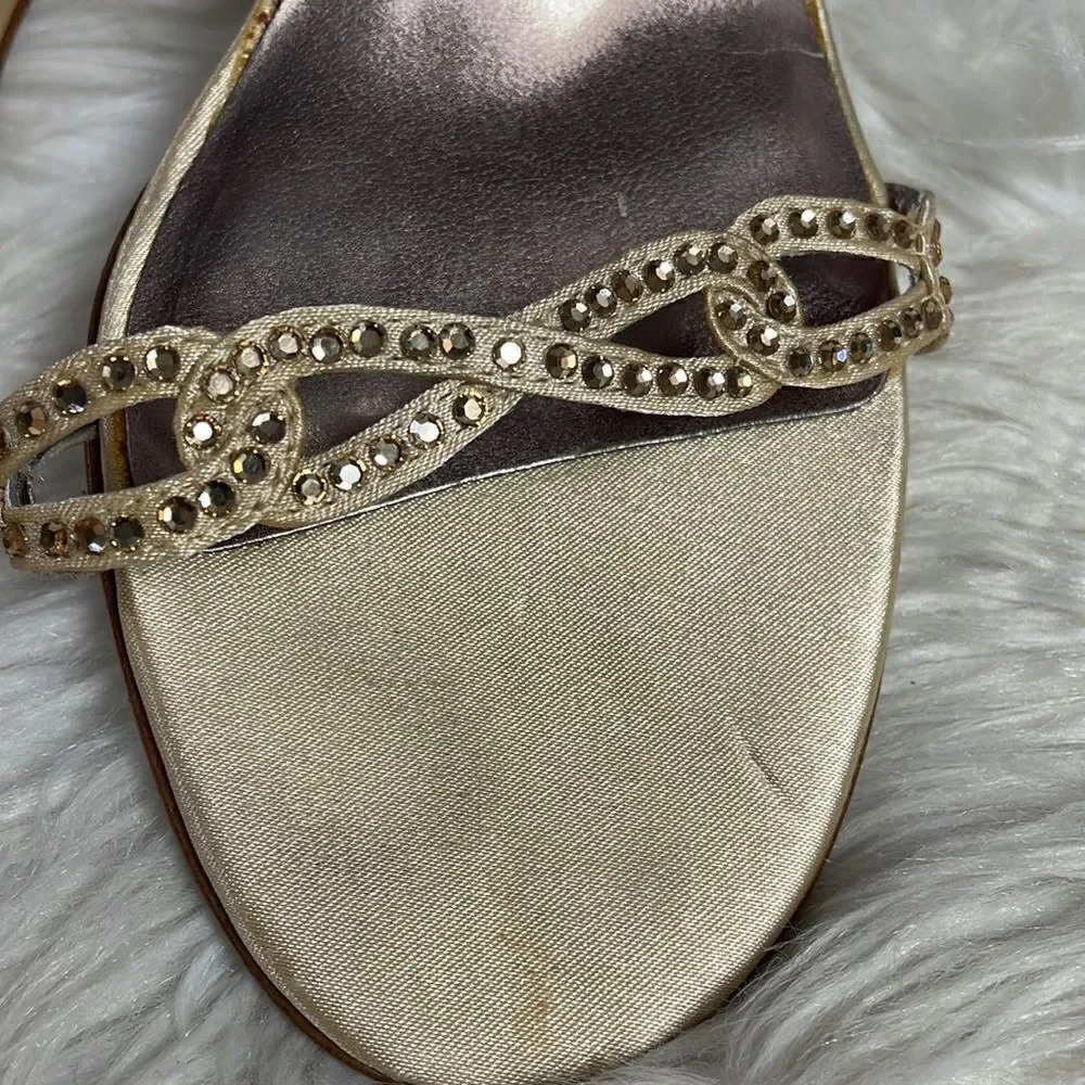 BP Ladies Dress Low Heel Dress Shoes, Size 6 1/2M, Goldtone with Rhinestones